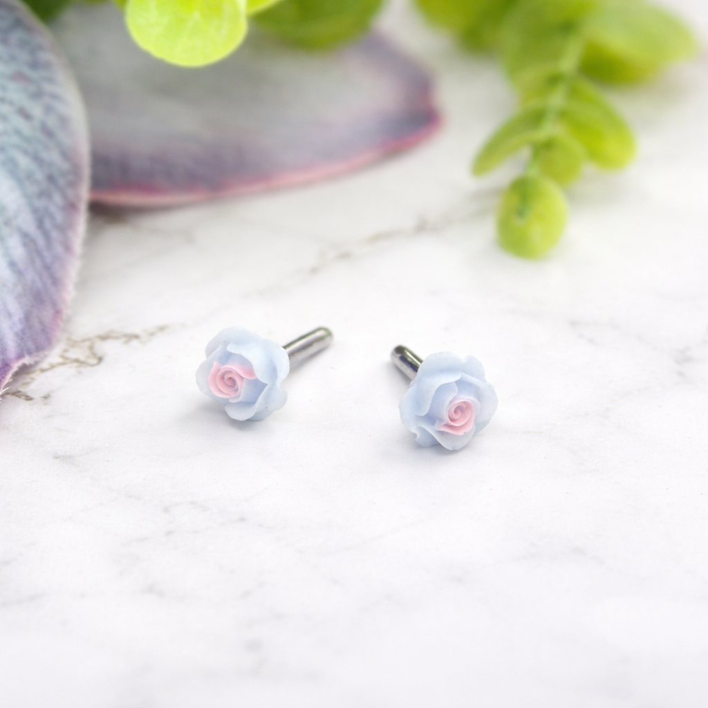 Blue PurplePink Rose Flower Post Doll Earrings • 2mm Post • for 18 Inch Fashion Doll