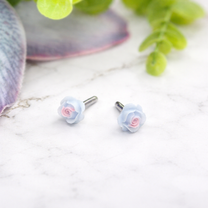 Blue PurplePink Rose Flower Post Doll Earrings • 2mm Post • for 18 Inch Fashion Doll