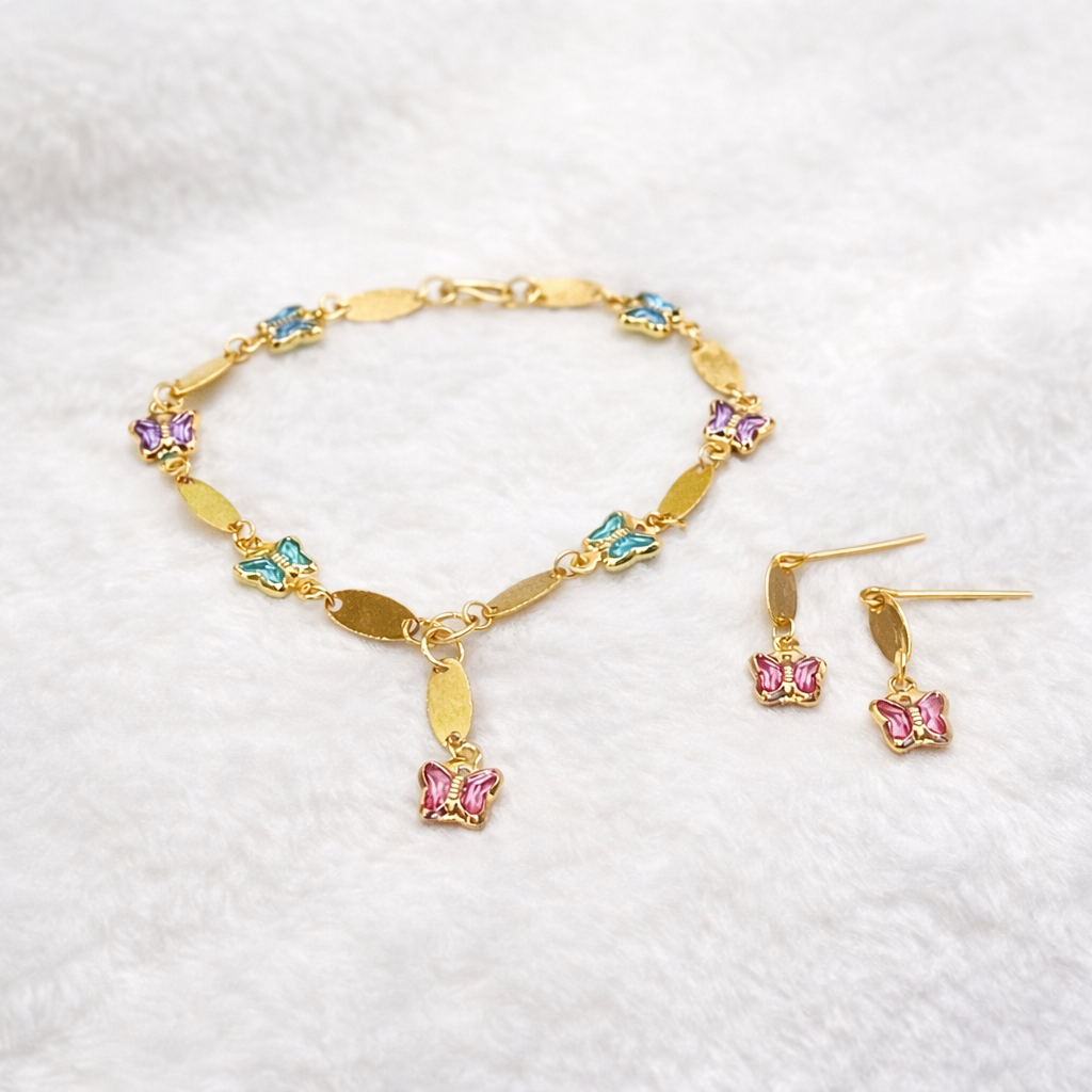 Multi Color Acrylic Crystal Butterfly Charm Gold Oval Link Doll Necklace & Earrings Set for 18 Inch Fashion Dolls