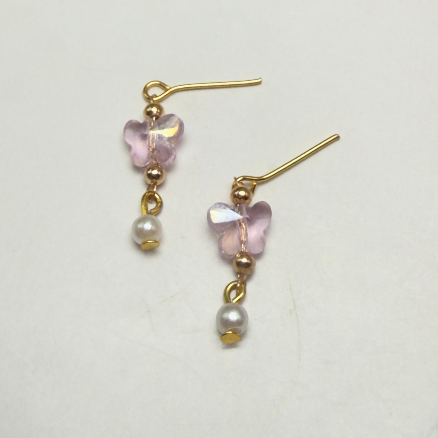 Pink Acrylic Crystal Butterfly & Pearl Gold Doll Necklace & Earrings • 18 Inch Fashion Doll Jewelry