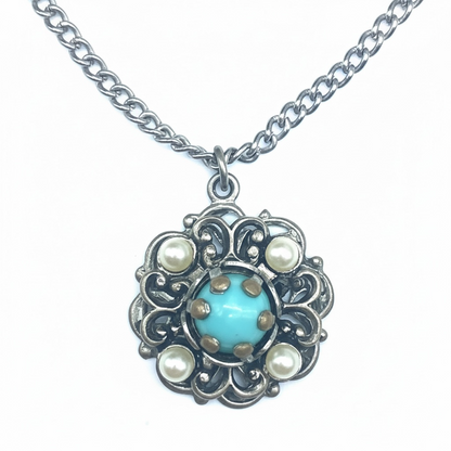 Light Blue Pearl Silver Pendant Doll Necklace • 18” Fashion Doll Jewelry
