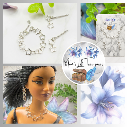 Open Work Silver Star Chain Doll Necklace & Earrings Set for 10-12 Inch 1:6 Fashion Doll