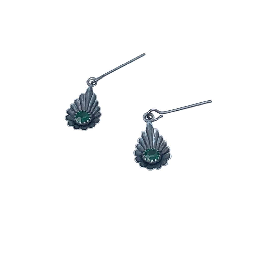 Green Rhinestone Silver Teardrop Doll Earrings for 18-22” Vintage Doll  Jewelry