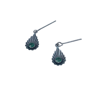 Green Rhinestone Silver Teardrop Doll Earrings for 18-22” Vintage Doll  Jewelry