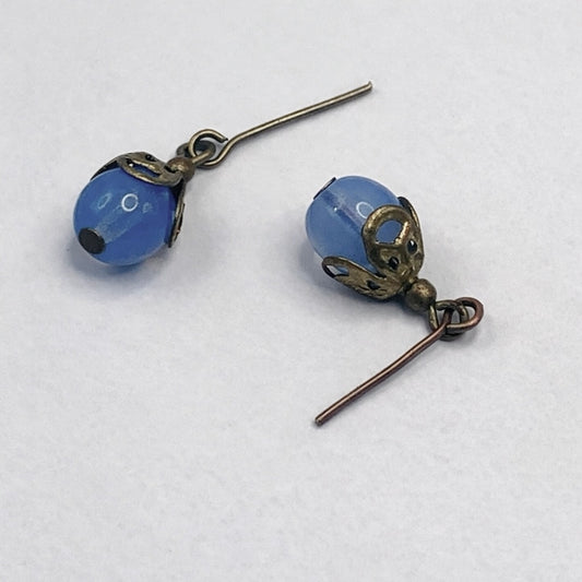 Light Blue Glass Brass Gold Filigree Doll Earrings •18 Inch Fashion Doll Jewelry