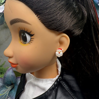 Santa Silicone Plastic Post Christmas Doll Earrings • 18 Inch Fashion Doll Jewelry