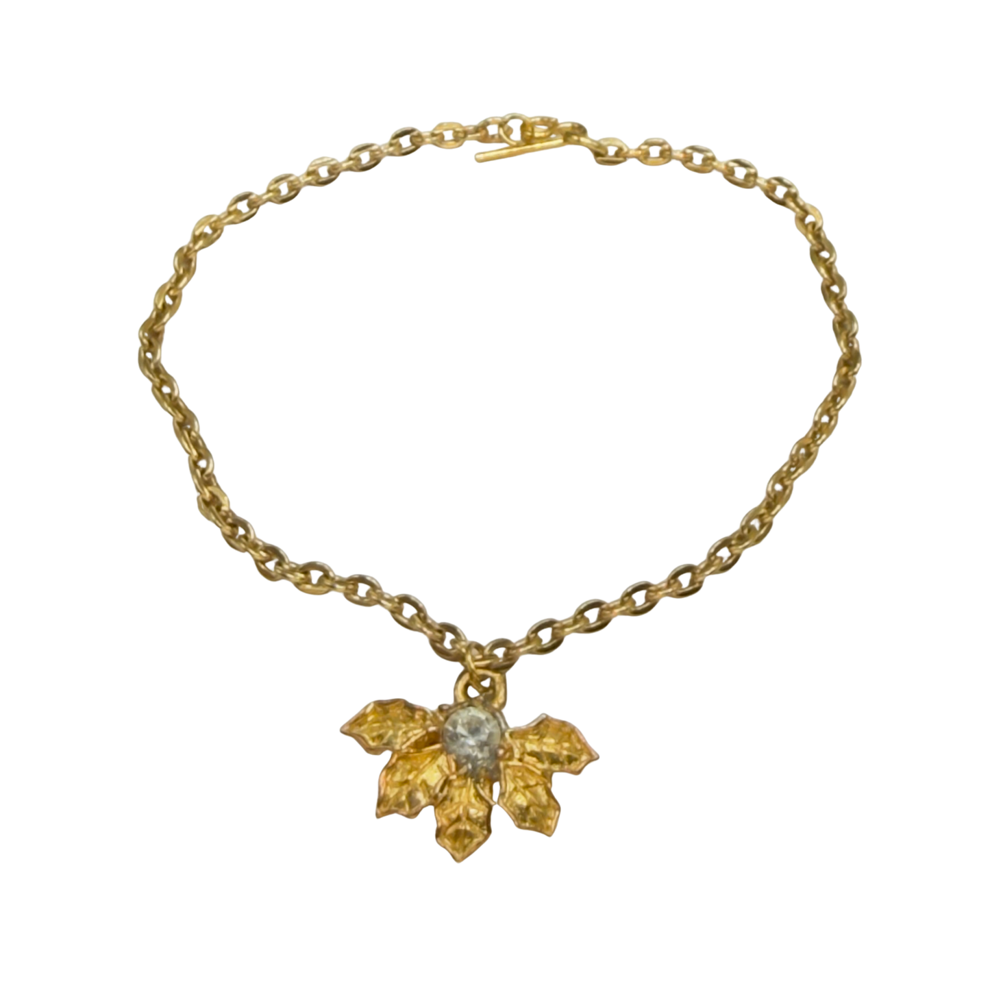 Textured Leaf Clear Rhinestone Gold Pendant Doll Necklace • 18 Inch Fashion Doll Jewelry