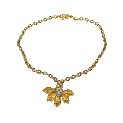 Textured Leaf Clear Rhinestone Gold Pendant Doll Necklace • 18 Inch Fashion Doll Jewelry