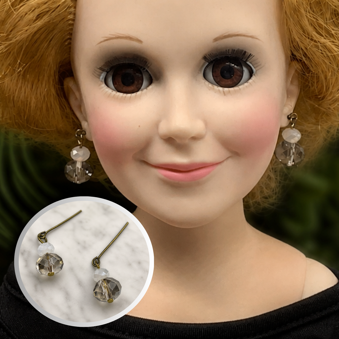 Gray Milky Crystal Dangle Doll Earrings • 18-20” Vintage Doll Jewelry