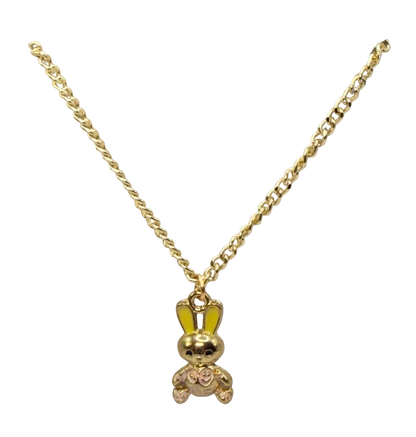Bunny Yellow & Pink Enamel Detail Charm Doll Necklace Easter • 18 Inch Fashion Doll Jewelry