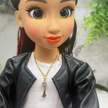 Mauve Purple Gold Fan Filigree Pendant Doll Necklace • 18 Inch Fashion Doll Jewelry