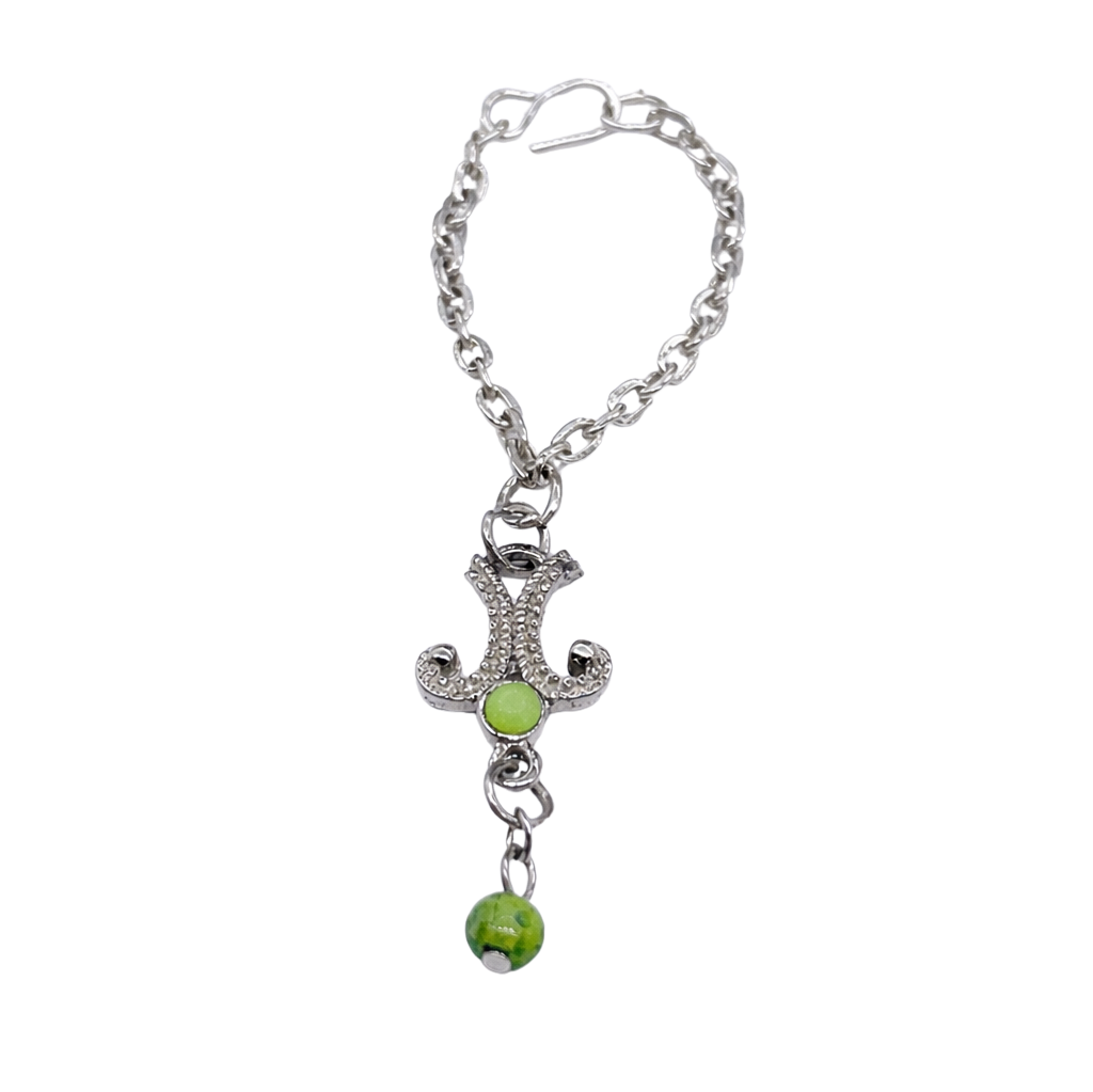 Green Dangle Silver Pendant Necklace • 16 inch Fashion Doll Jewelry
