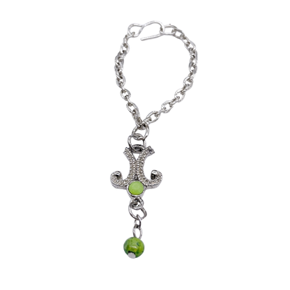 Green Dangle Silver Pendant Necklace • 16 inch Fashion Doll Jewelry