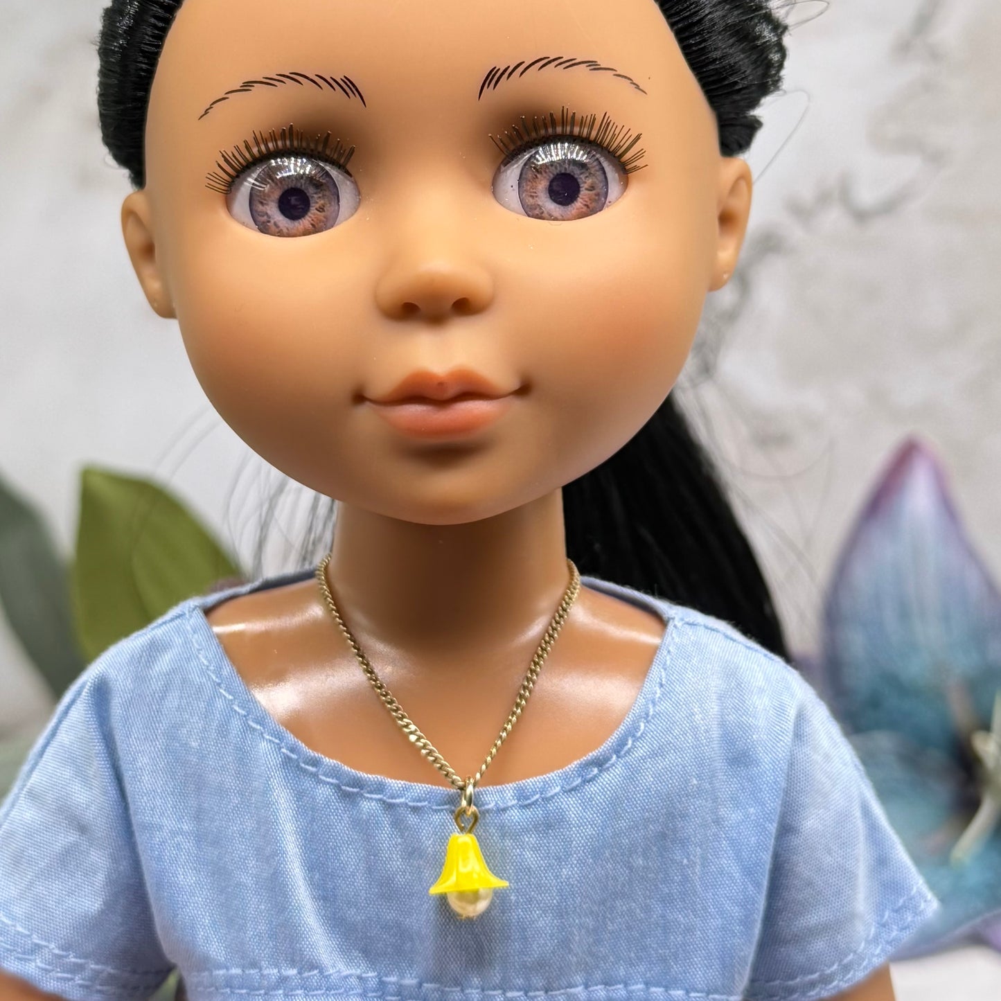 Yellow Flower Pearl Center Charm Gold Chain Doll Necklace • 14 Inch Fashion Doll Jewelry