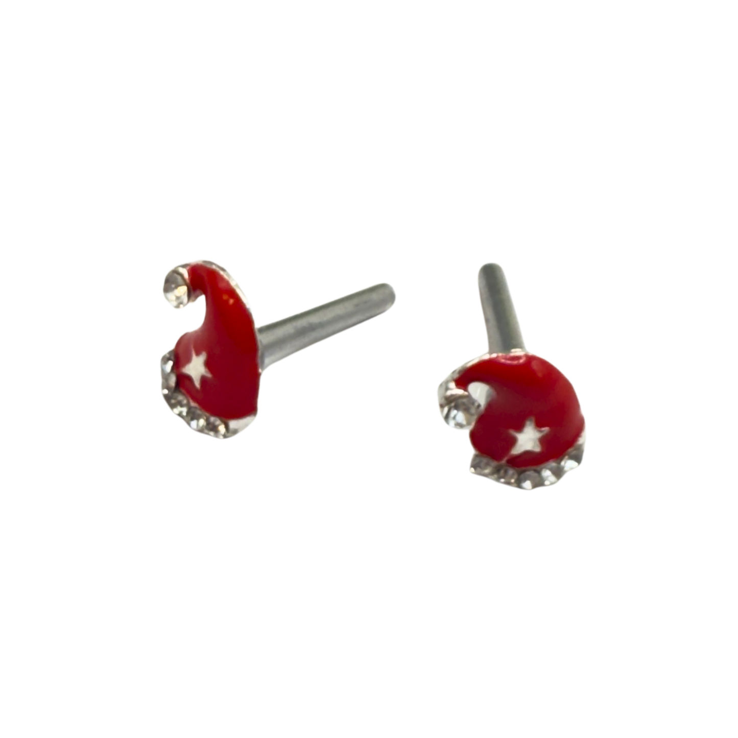 Red Sparkly Star Christmas Santa Hat Post Doll Earrings • 2mm Post for 18 Inch Fashion Doll
