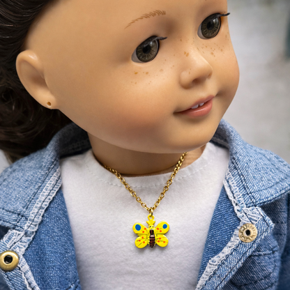 Yellow Enamel Butterfly Charm Gold Chain Doll Necklace • 18 Inch Fashion Doll Jewelry