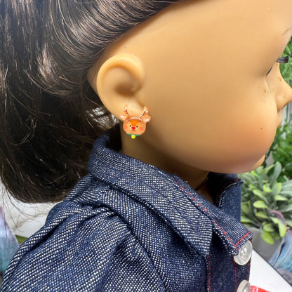 Christmas Reindeer Rudolph Post Doll Earrings • 2mm Post for 18 Inch Fashion Doll