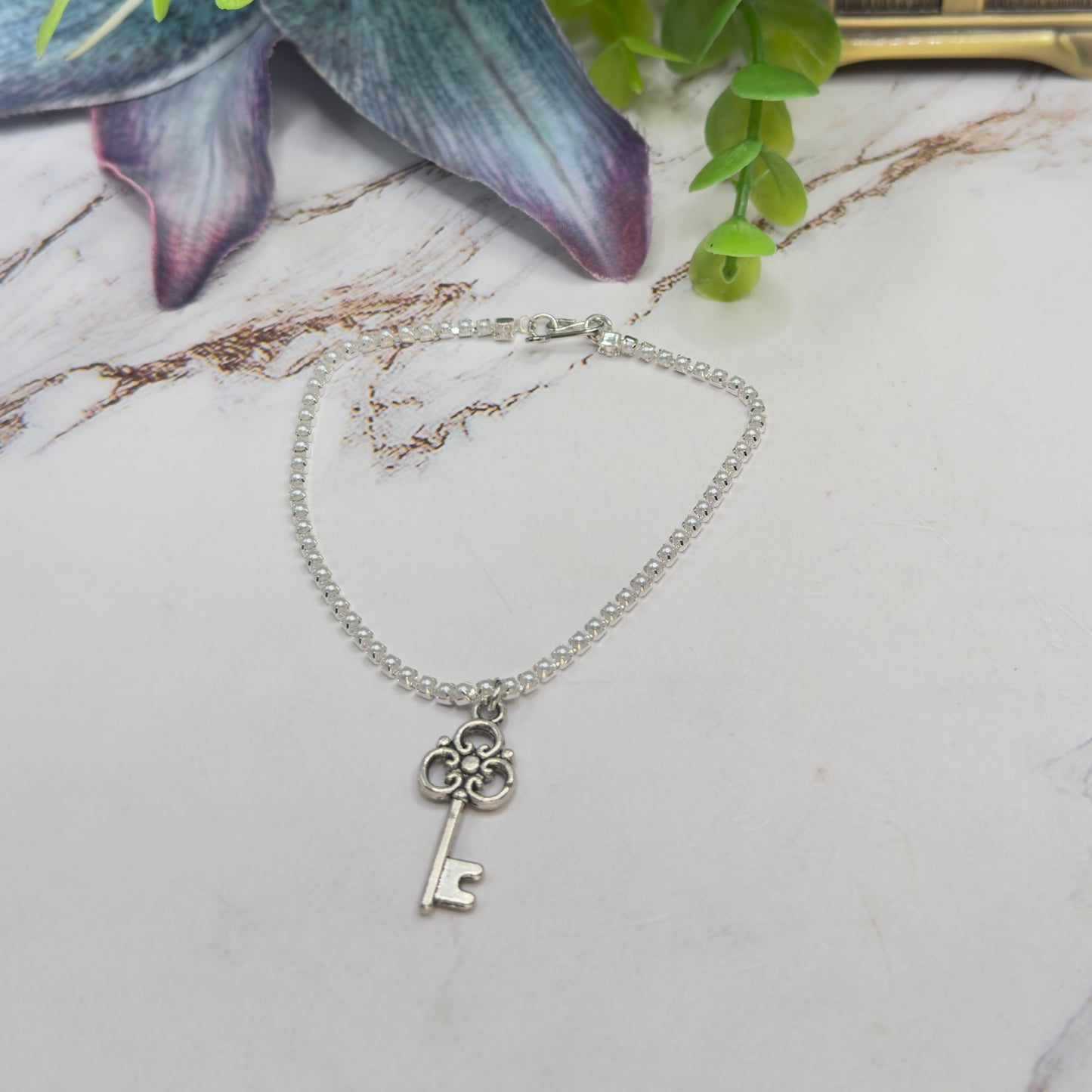 Silver Key Charm Pearl Cup Chain Doll Necklace • 18 Inch Fashion Doll Jewelry