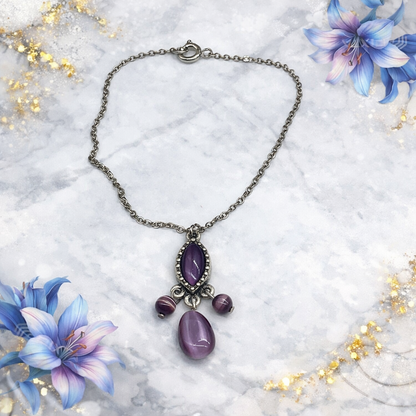 Misty Purple Cat’s Eye Glass Dangle Pendant Doll Necklace • 18 Inch Fashion Doll Jewelry