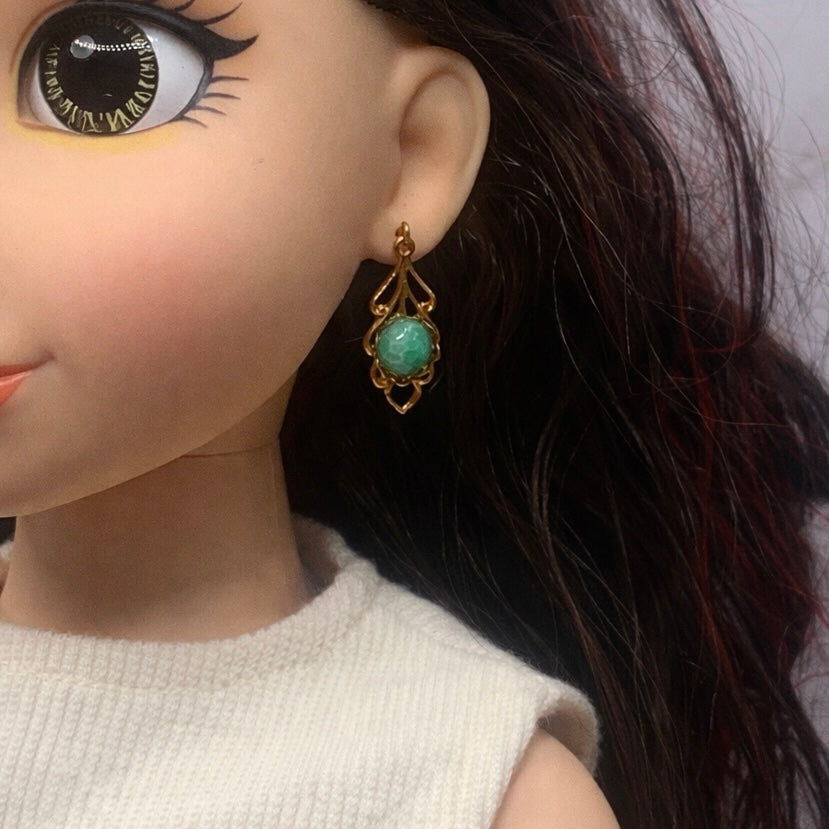 Gold Filigree Green Center Dangle Doll Earrings • 18 Inch Fashion Doll Jewelry