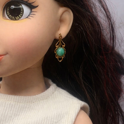 Gold Filigree Green Center Dangle Doll Earrings • 18 Inch Fashion Doll Jewelry