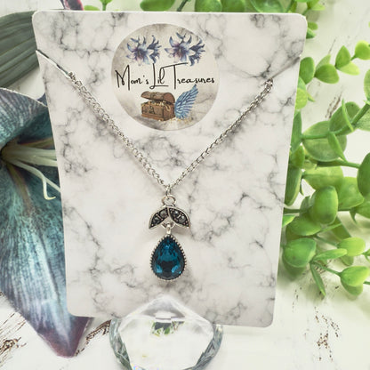 Dark Turquoise Teardrop Rhinestone Pendant Doll Necklace • 18 Inch Fashion Doll Jewelry