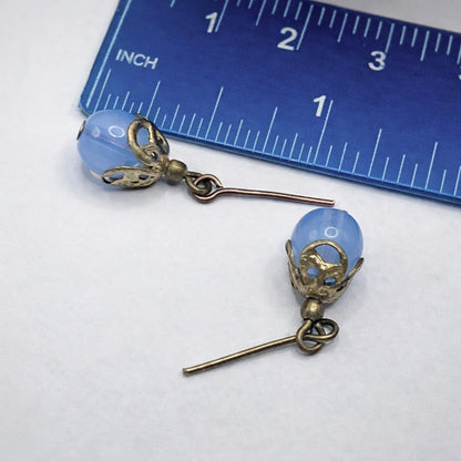 Light Blue Glass Brass Gold Filigree Doll Earrings •18 Inch Fashion Doll Jewelry