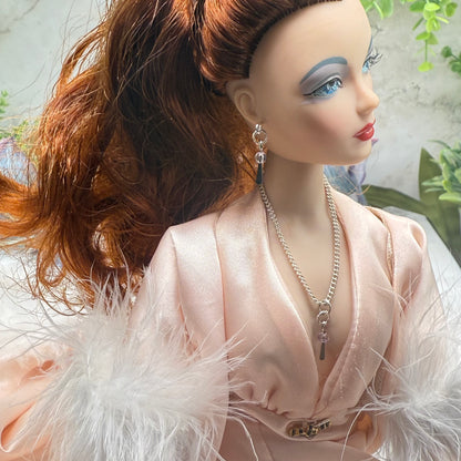 Silver & Clear Crystal Dangle Doll Necklace & Earrings • 16 Inch Fashion Doll Jewelry