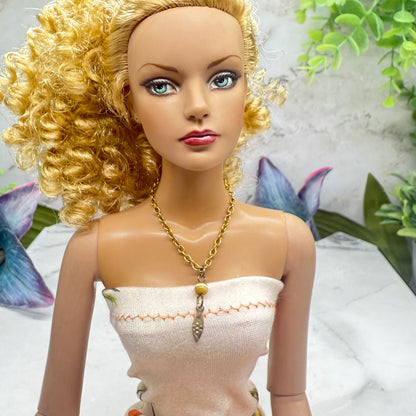 Brown Glass Gold Pendant Doll Necklace • 16 Inch Fashion Doll Jewelry
