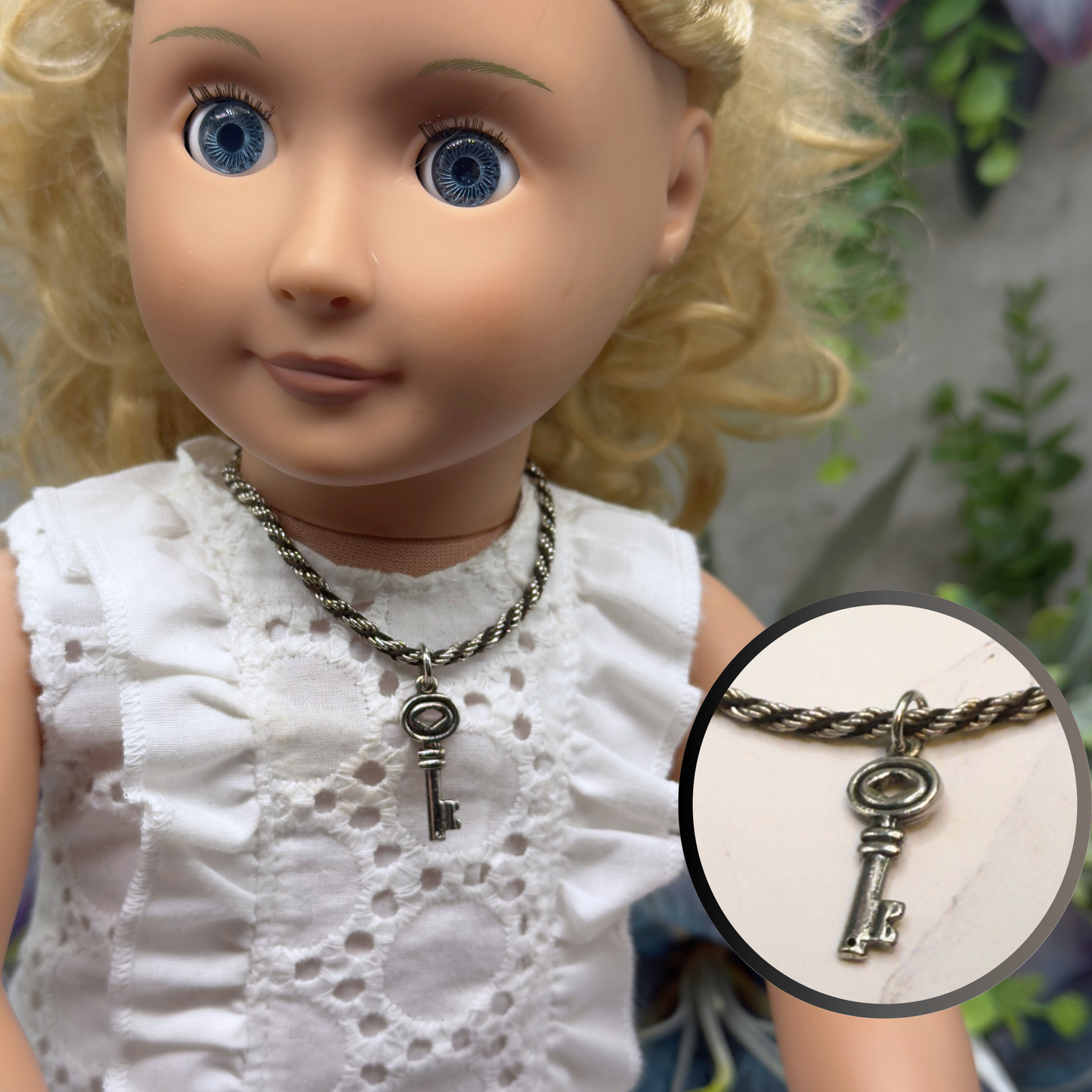 Black Silver Rope Chain Key Charm Doll Necklace• 18 Inch Fashion Doll Jewelry