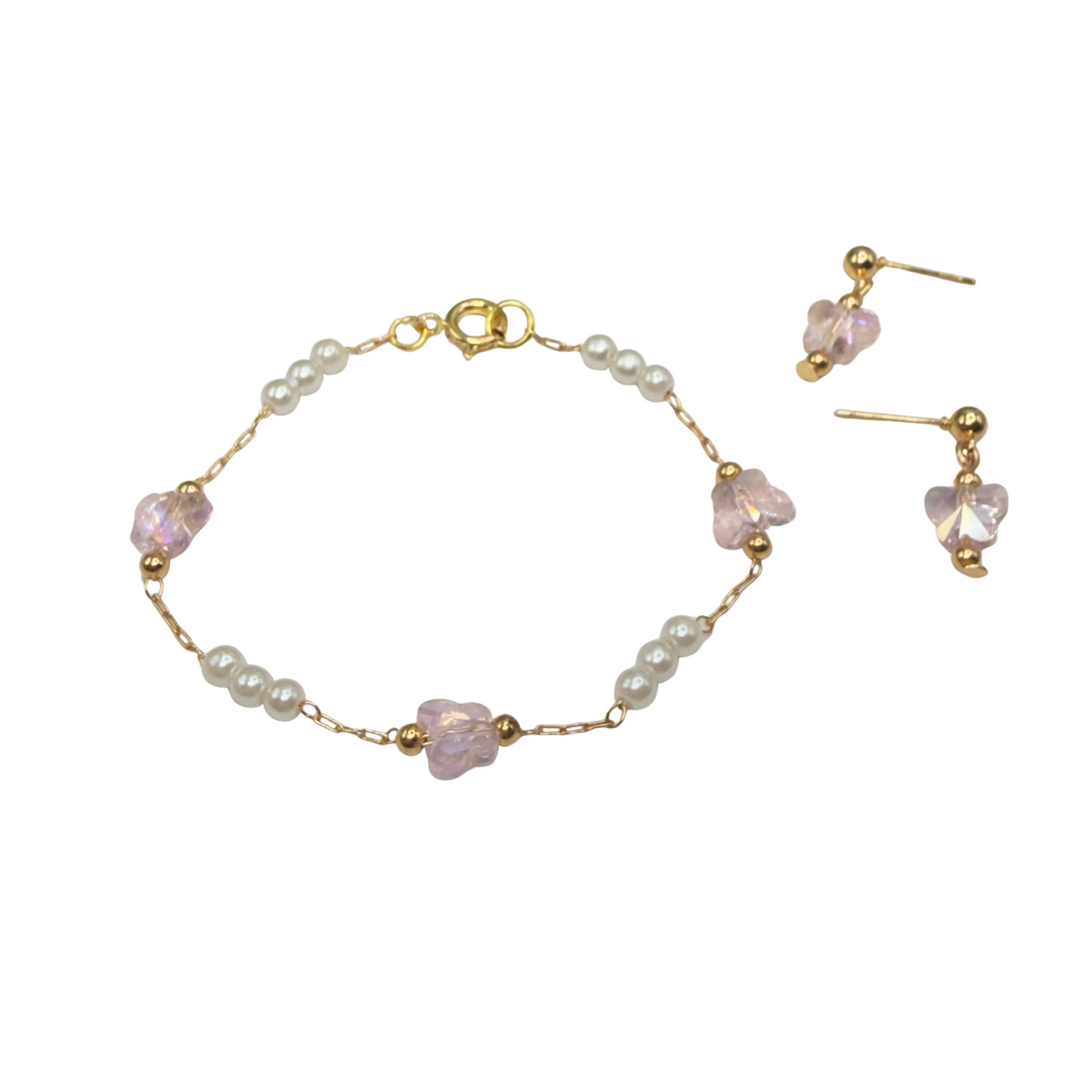 Light Pink Acrylic Crystal & Pearl Beaded Doll Necklace and Earrings Set • 18 Inch Fashion Doll Jewelry