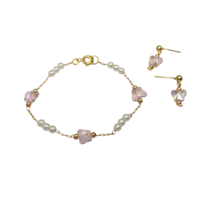 Light Pink Acrylic Crystal & Pearl Beaded Doll Necklace and Earrings Set • 18 Inch Fashion Doll Jewelry