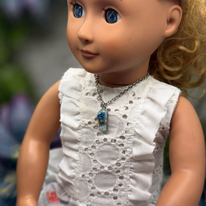 Blue Flip Flip Sandal Rose Accent Charm Silver Doll Necklace for 18 Inch Fashion Doll Jewelry