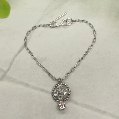 Rhinestone Round Drop Pendant Silver Chain Doll Necklace • 16” Doll Jewelry