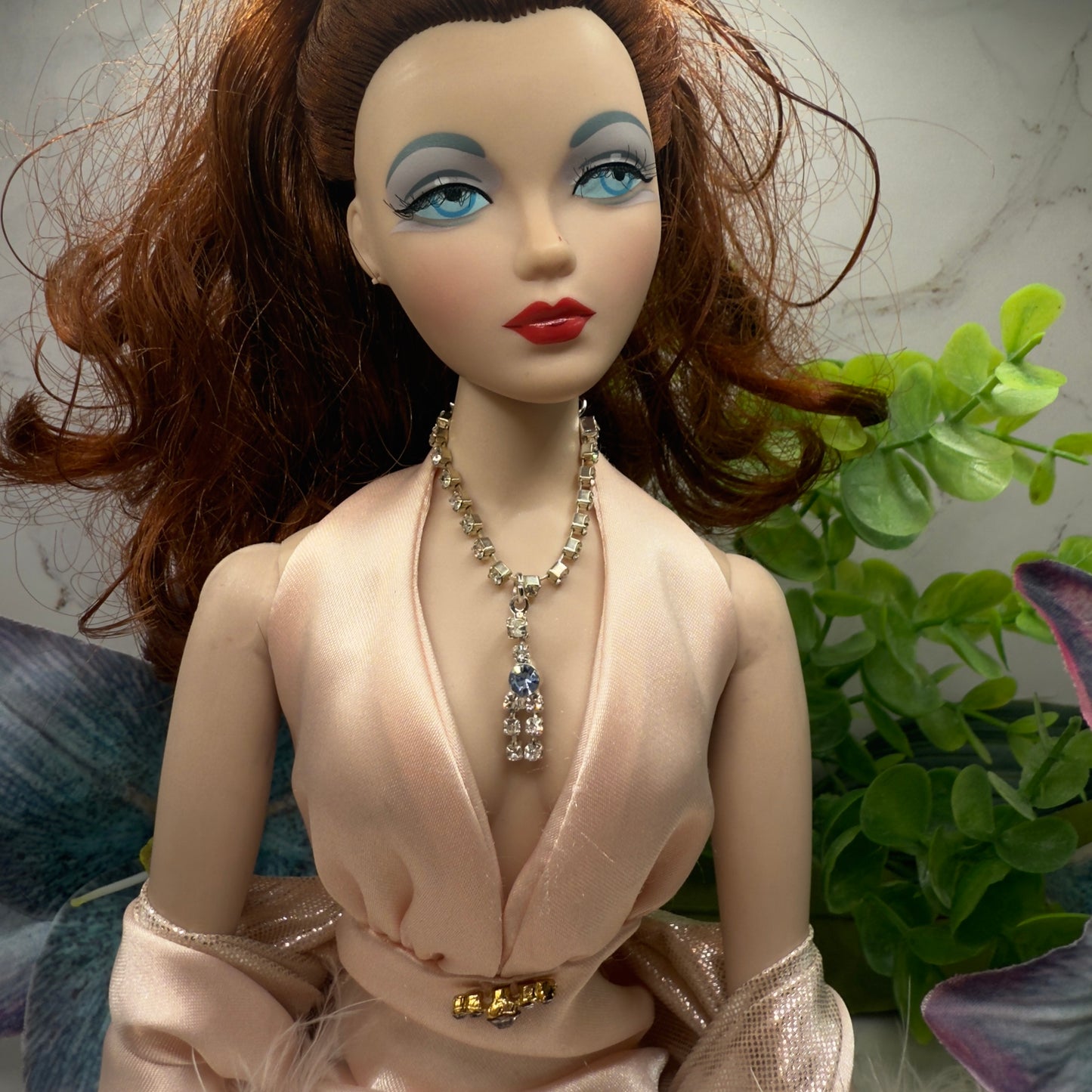 Clear & Blue Rhinestone Y-Drop Doll Necklace • 16 Inch Fashion Doll Jewelry