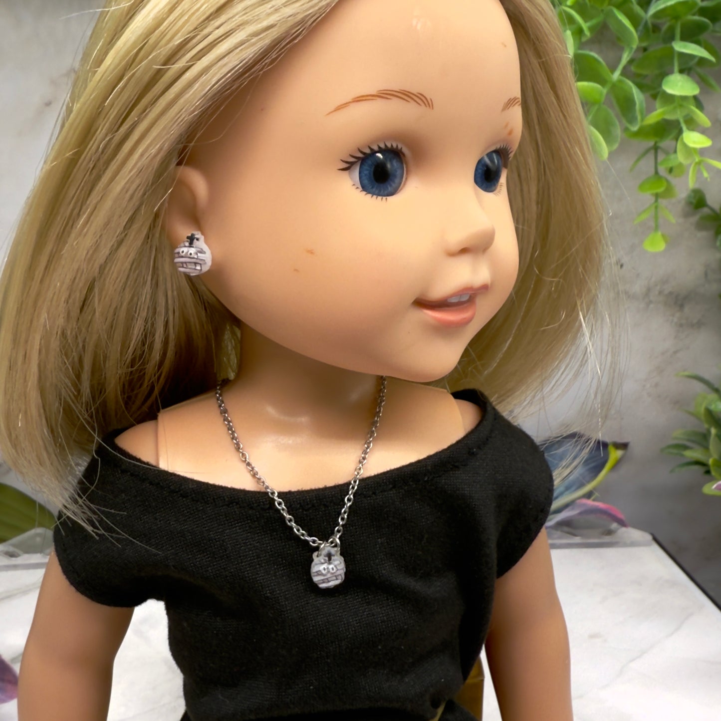 Mummy Halloween Doll Necklace and Earrings Set • 14 Inch Doll Jewelry