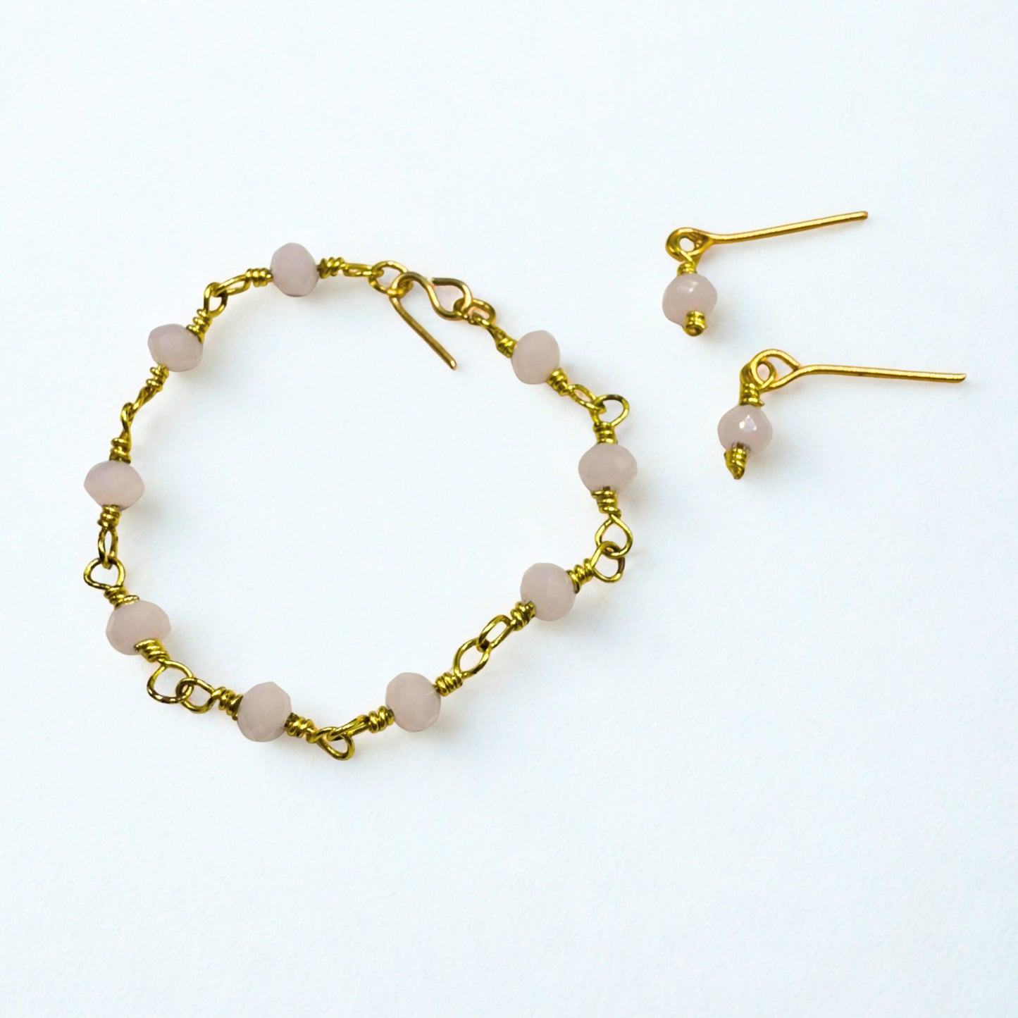 Light Pink Glass Beaded Gold Doll Necklace & Earrings • 16 Inch Fashion Doll Jewelry