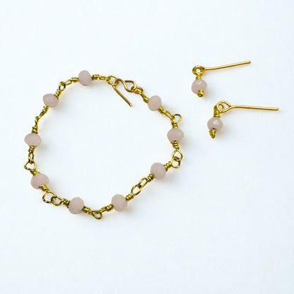 Light Pink Glass Beaded Gold Doll Necklace & Earrings • 16 Inch Fashion Doll Jewelry