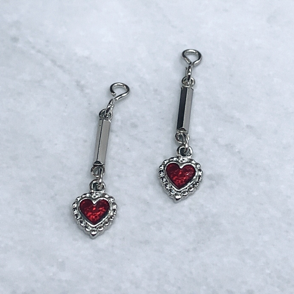 Red Enamel Silver Heart Doll Earring DANGLE ONLY • fit 2mm post Earrings