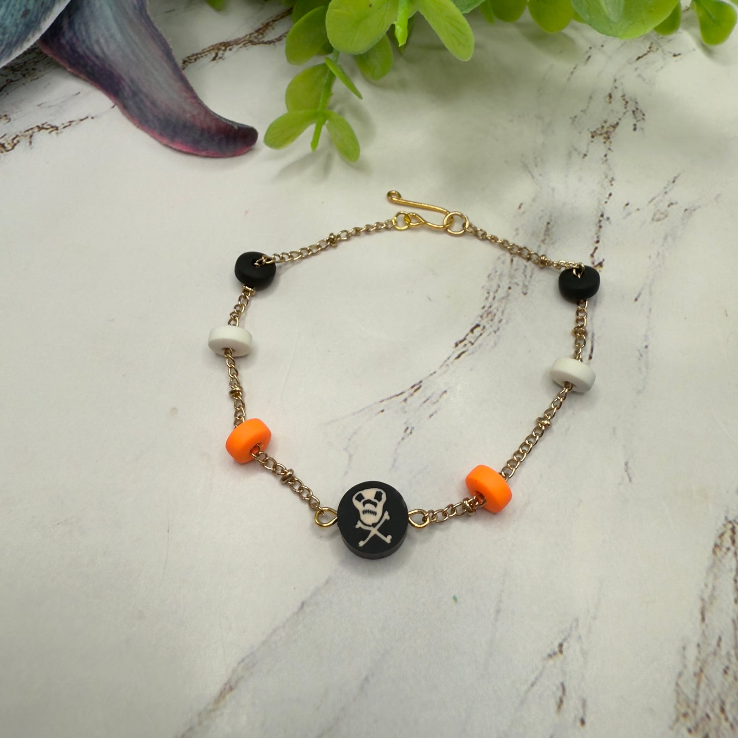 Skull Bones Halloween Silicone Beaded Gold Chain Doll Necklace • 18 Inch Fashion Doll Jewelry