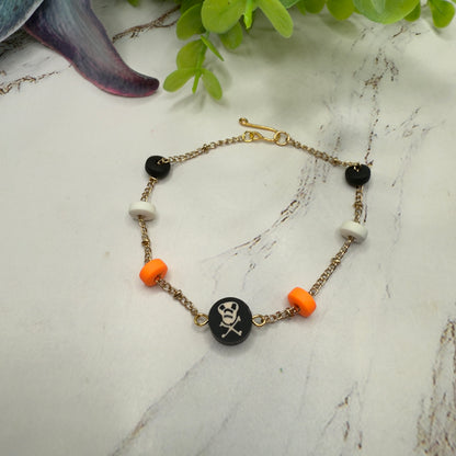 Skull Bones Halloween Silicone Beaded Gold Chain Doll Necklace • 18 Inch Fashion Doll Jewelry