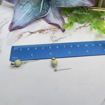 Green Swirl Pattern & Silver Beaded Winged Heart Charm Doll Necklace & Earrings Set • 18 Inch Fashion Doll Jewelry