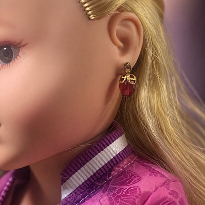 Purple Red Glass Crystal Dangle Doll Earrings • 18 Inch Fashion Doll Jewelry