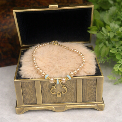 Pearl & Baby Blue Glass Bead Doll Necklace for 18-22” Vintage Doll Jewelry