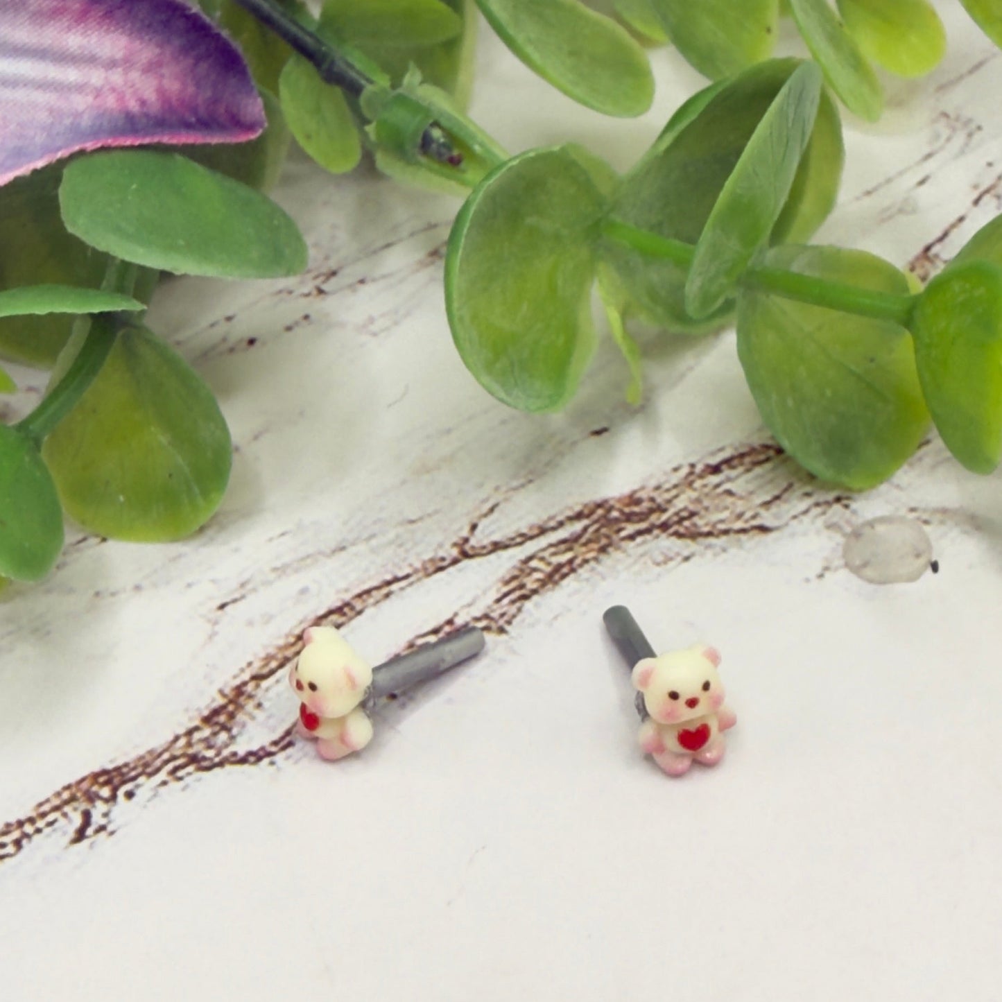 Teddy Bear Red Heart Post Doll Earrings • 2mm Post for 18 Inch Fashion Doll