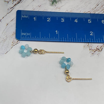 Turquoise Blue Glass Flower Dangle Doll Earrings • 16 Inch Fashion Doll Jewelry