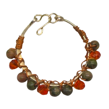 Orange Brown Green Bead Wire Choker Doll Necklace • 16 Inch Fashion Doll Jewelry