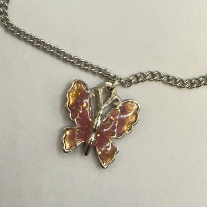 Mauve Pink Purple Orange Glitter Enamel Butterfly Silver Doll Necklace • 18 Inch Fashion Doll Jewelry