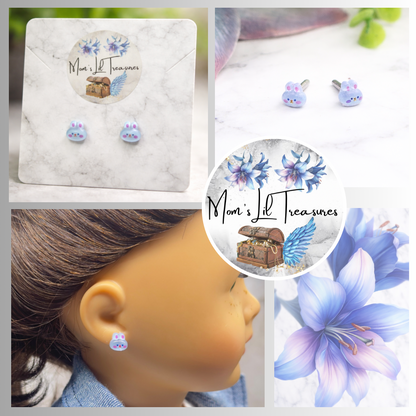 Blue Bunny Easter Post Doll Earrings • 2mm Post for 18 Inch Fashion Doll