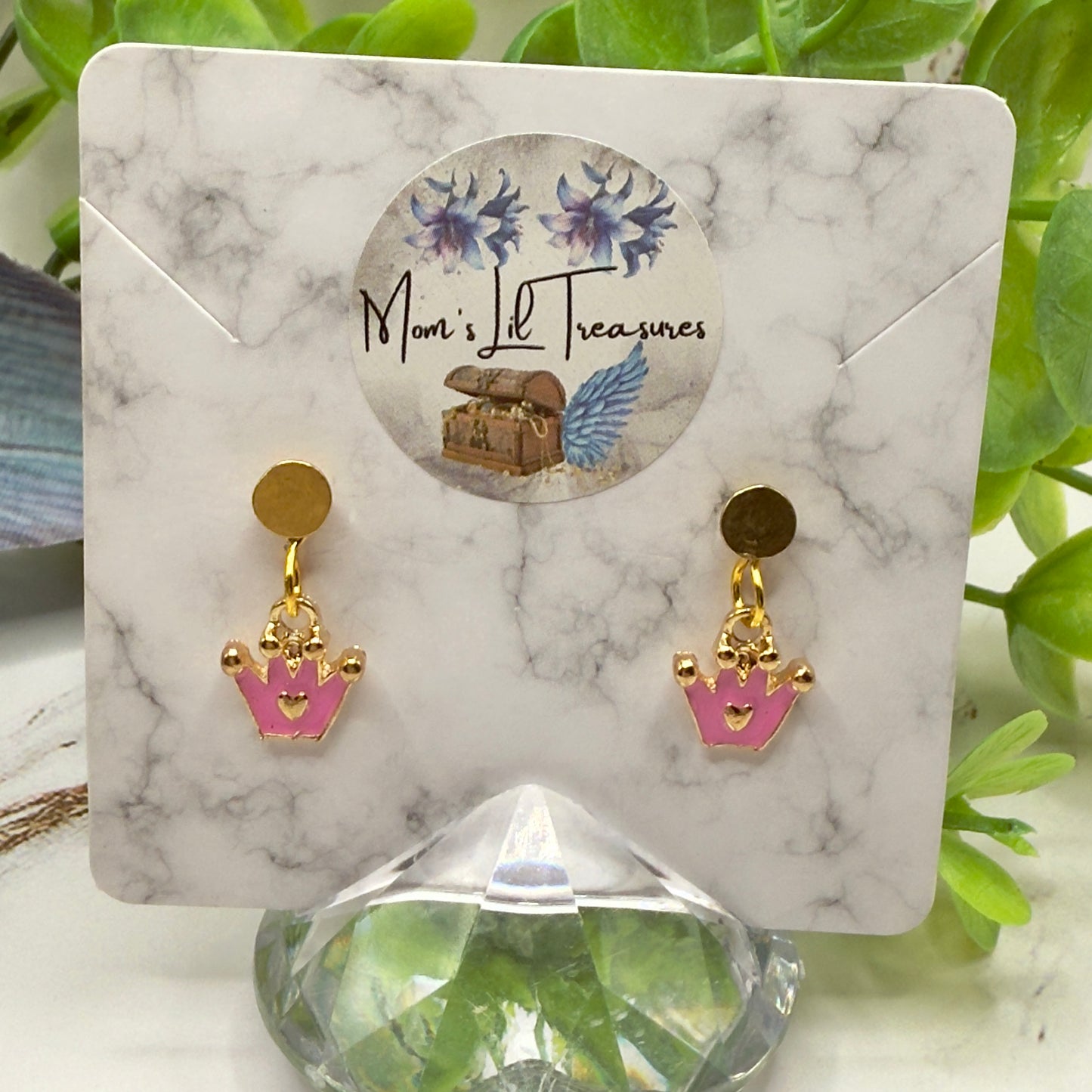 Pink Crown Princess Heart Charm Doll Earring DANGLE ONLY • 18” Fashion Doll Jewelry